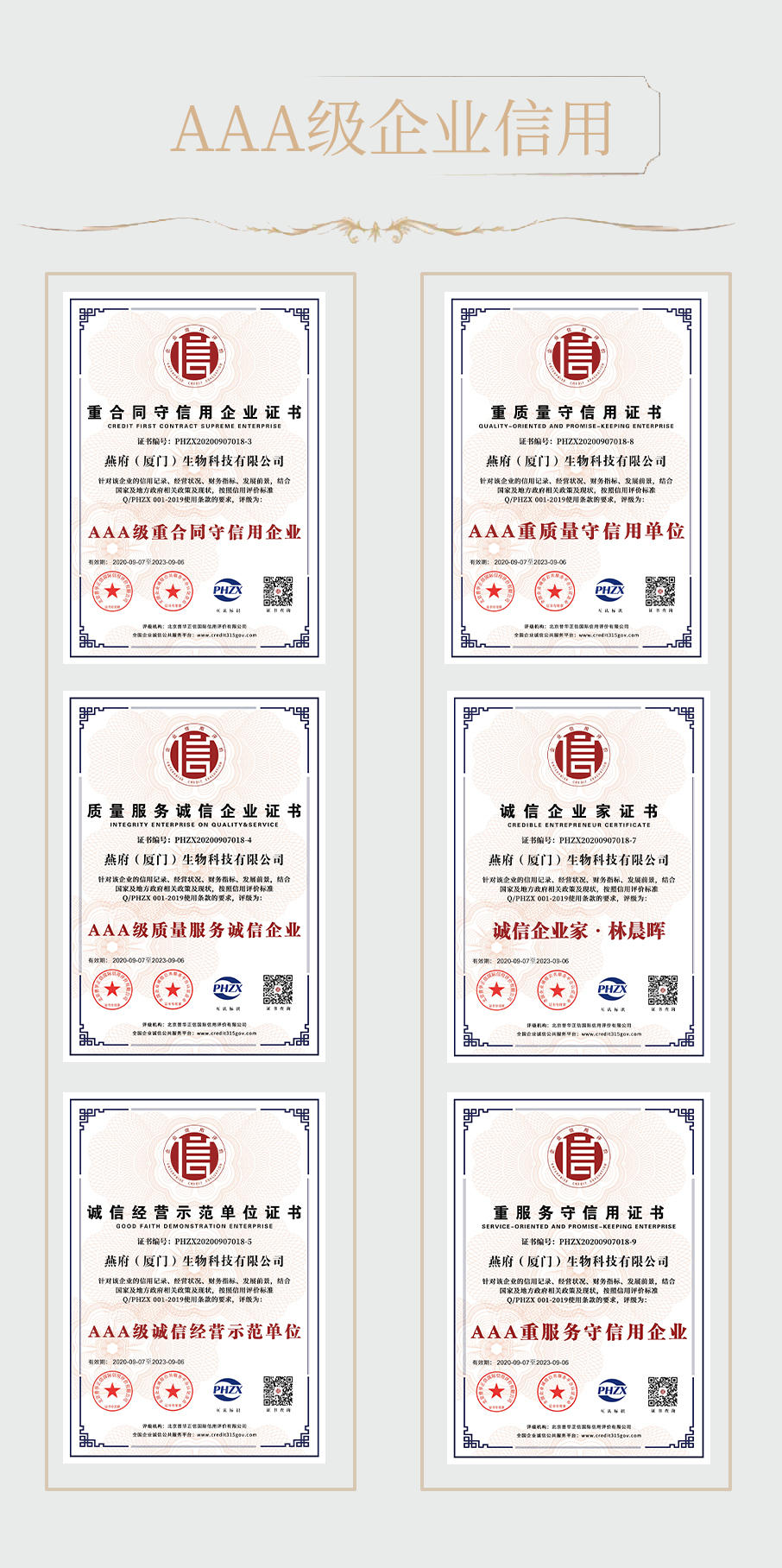 燕府“AAA级信用企业”